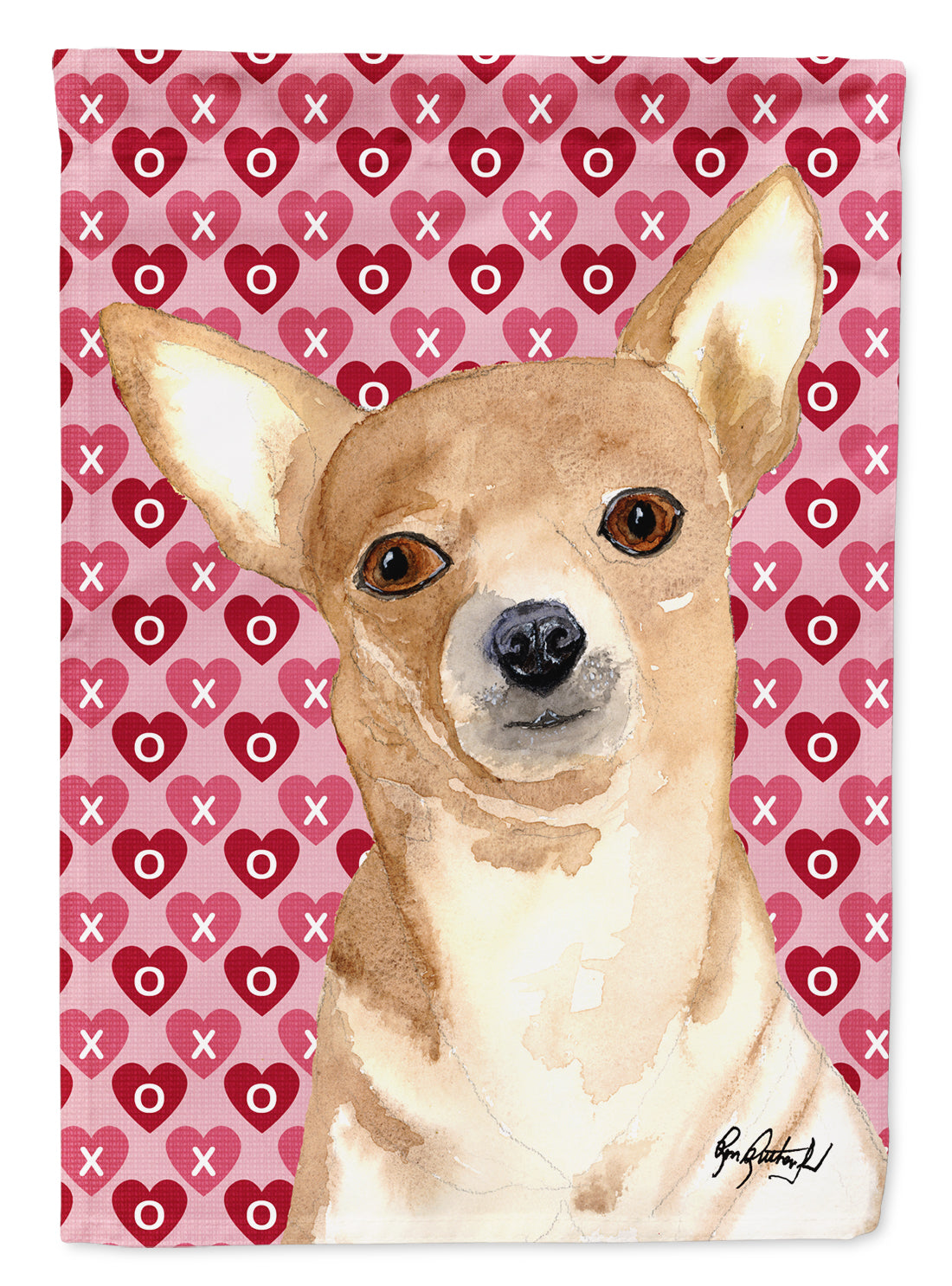 Chihuahua Hearts and Love House Flag 28x40 Porch Sleeve Pole Decorative Outside Yard Banner Artwork Wall Hanging, Polyester