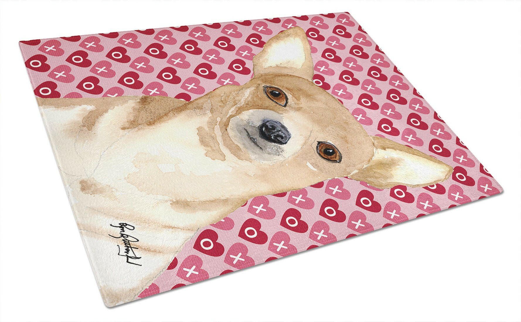 Chihuahua Hearts and Love Cutting Board Tempered Glass Kitchen Cutting Surface, Heat Resistant Chopping, Non-Slip Feet, Food Prep & Serving