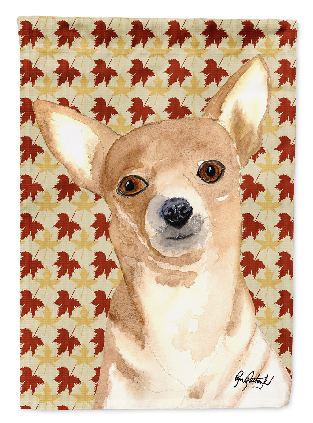 Chihuahua Fall Leaves House Flag 28x40 Porch Sleeve Pole Decorative Outside Yard Banner Artwork Wall Hanging, Polyester