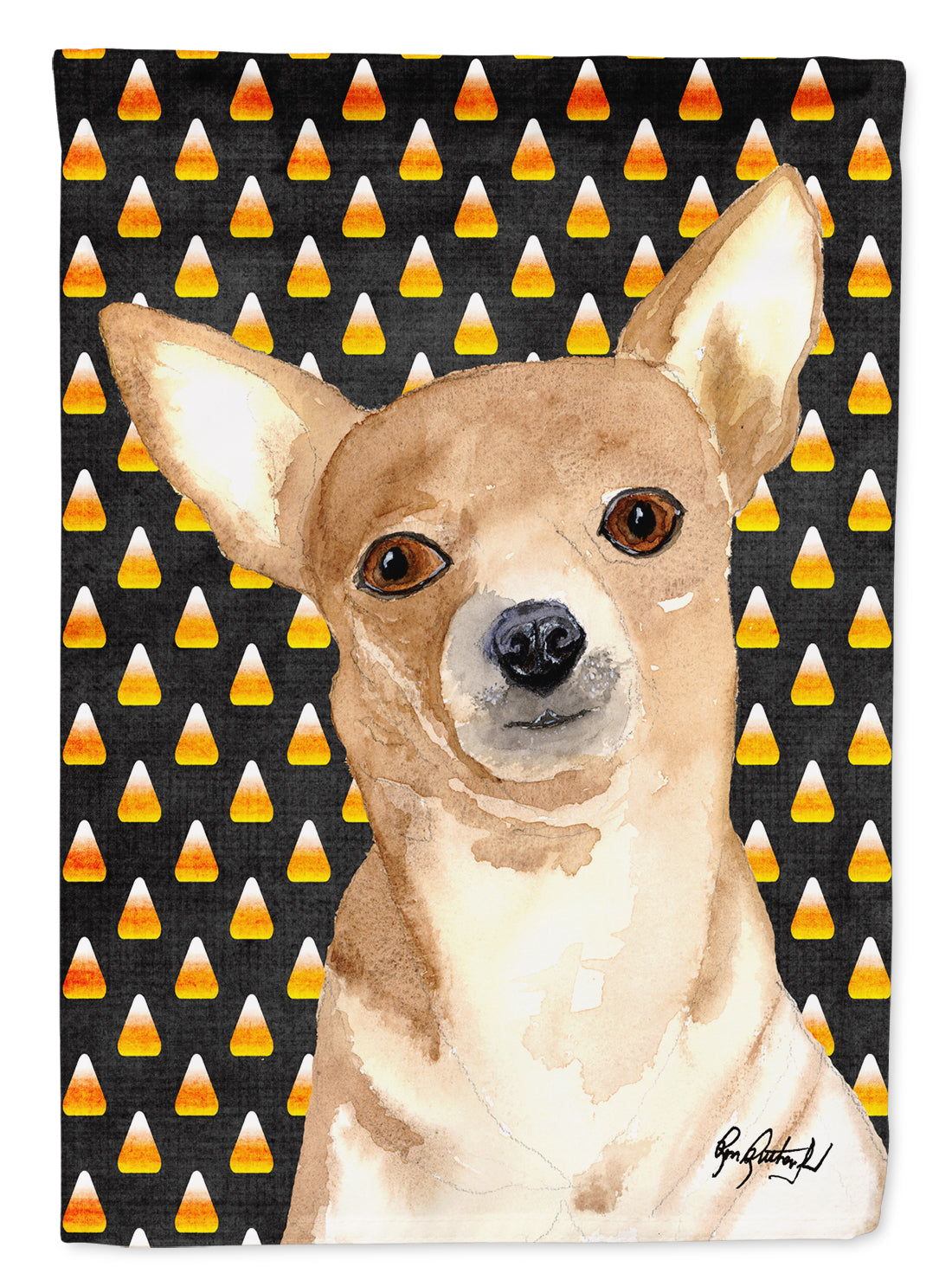 Chihuahua Candy Corn Halloween House Flag 28x40 Porch Sleeve Pole Decorative Outside Yard Banner Artwork Wall Hanging, Polyester
