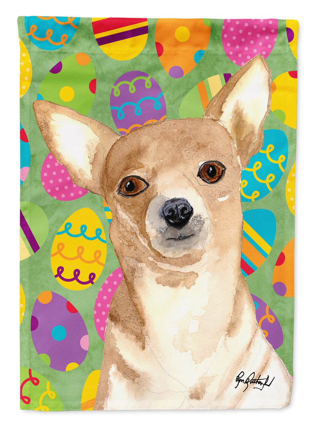 Chihuahua Easter Eggs House Flag 28x40 Porch Sleeve Pole Decorative Outside Yard Banner Artwork Wall Hanging, Polyester