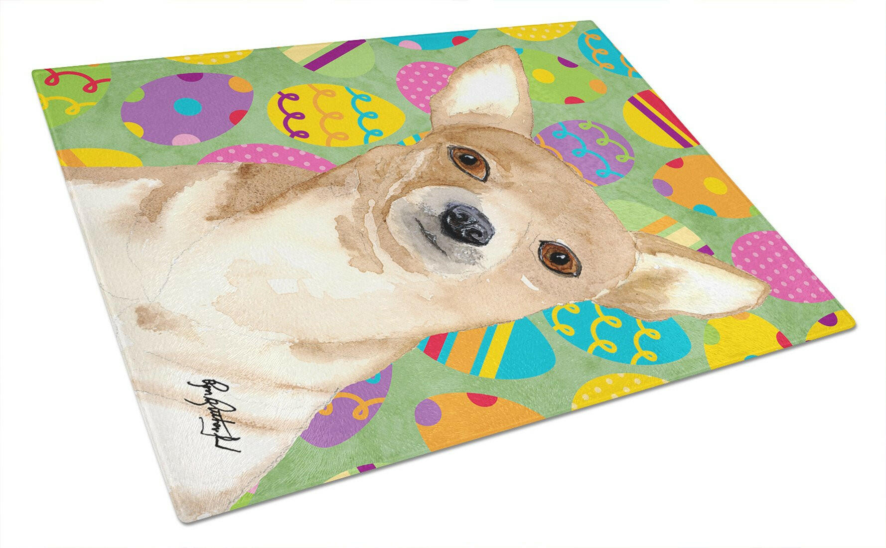Chihuahua Easter Eggs Cutting Board Tempered Glass Kitchen Cutting Surface, Heat Resistant Chopping, Non-Slip Feet, Food Prep & Serving