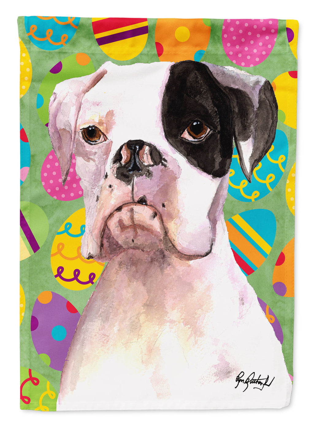 White Boxer Easter Eggs House Flag 28x40 Porch Sleeve Pole Decorative Outside Yard Banner Artwork Wall Hanging, Polyester