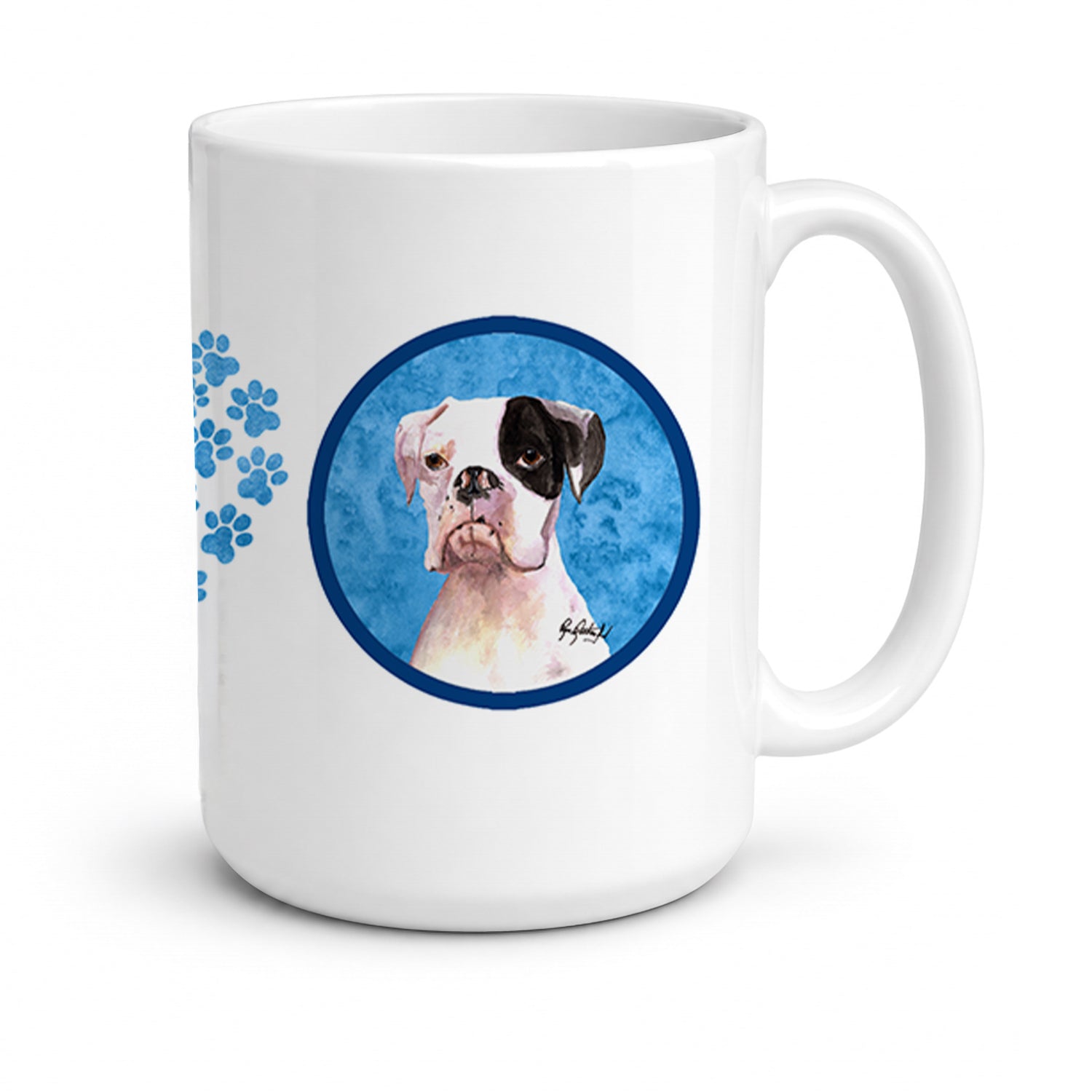 Blue Cooper the Boxer Wipe your Paws Ceramic Coffee Mug 15 oz Decorative Large C Handle Mug Cup for Tea, Cocoa Hot Chocolate