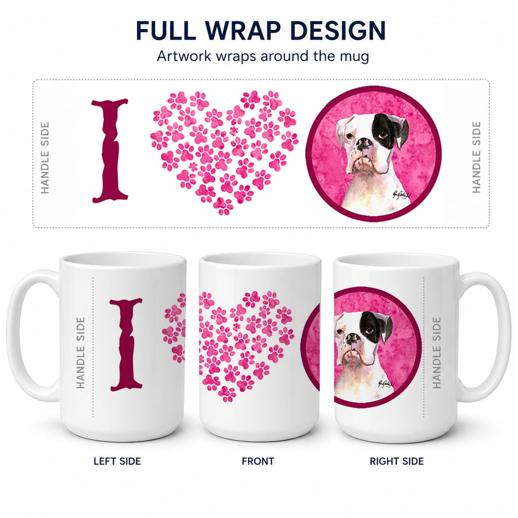 Pink Cooper the Boxer Ceramic Coffee Mug 15 oz Decorative Large C Handle Mug Cup for Tea, Cocoa Hot Chocolate