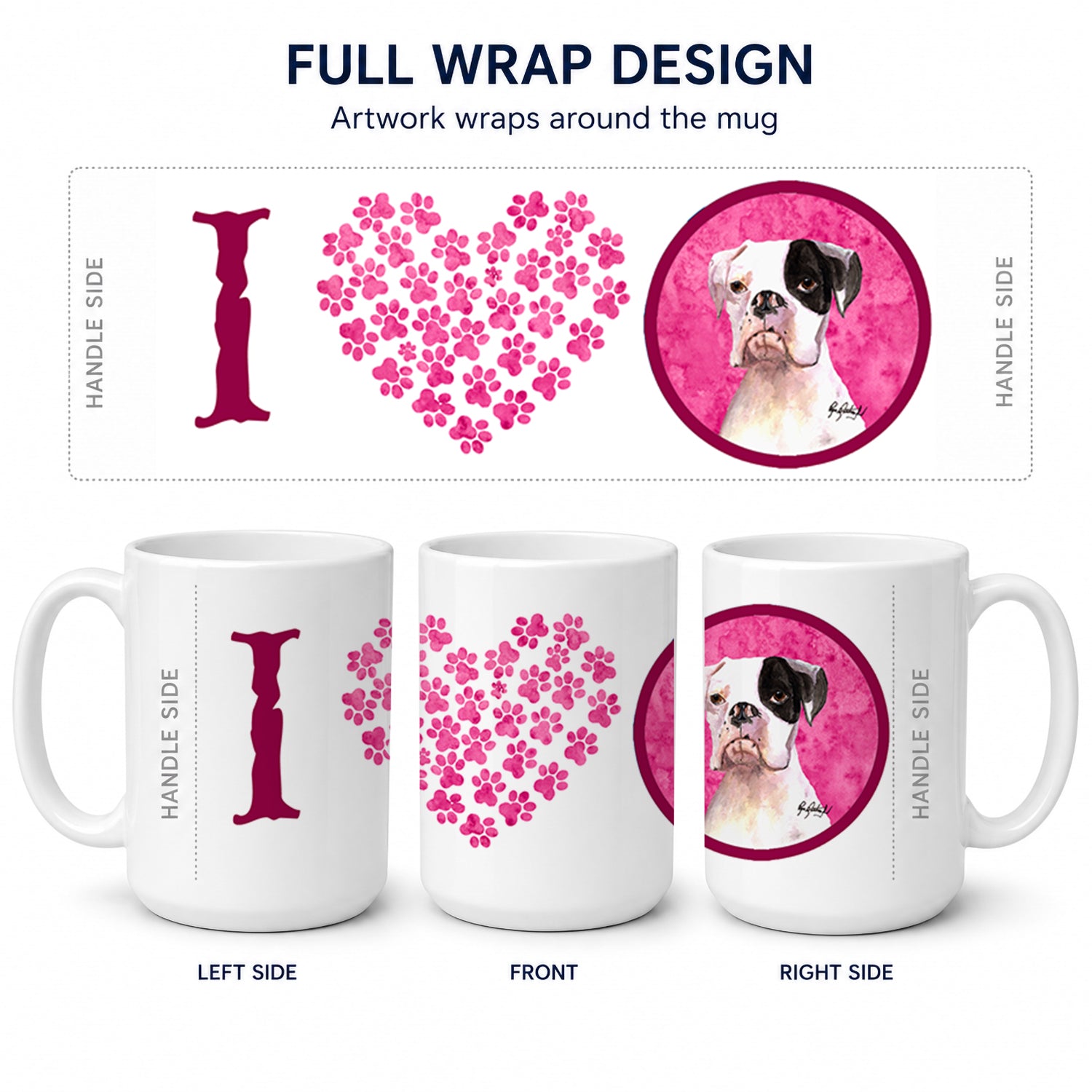 Pink Cooper the Boxer Ceramic Coffee Mug 15 oz Decorative Large C Handle Mug Cup for Tea, Cocoa Hot Chocolate