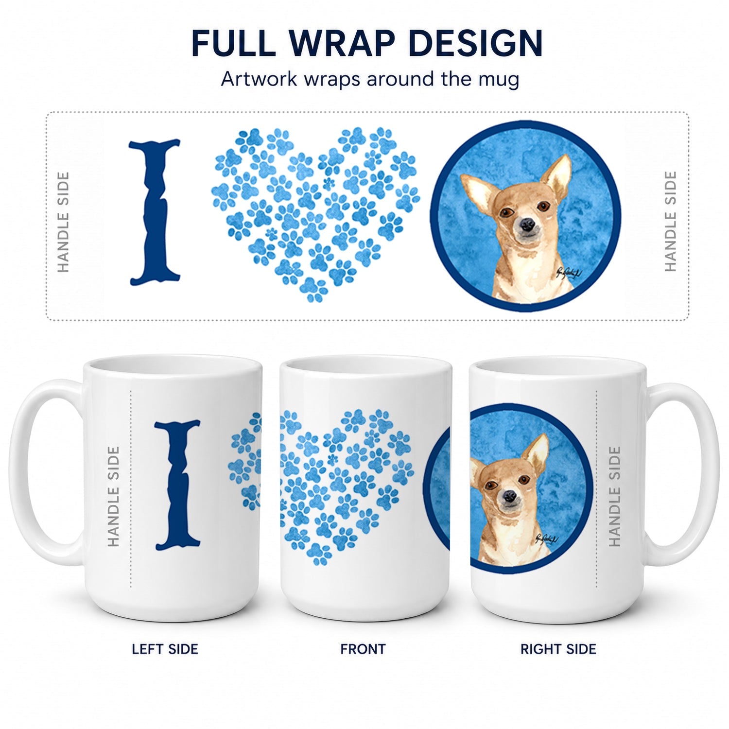 Blue Chihuahua Wipe your Paws Ceramic Coffee Mug 15 oz Decorative Large C Handle Mug Cup for Tea, Cocoa Hot Chocolate