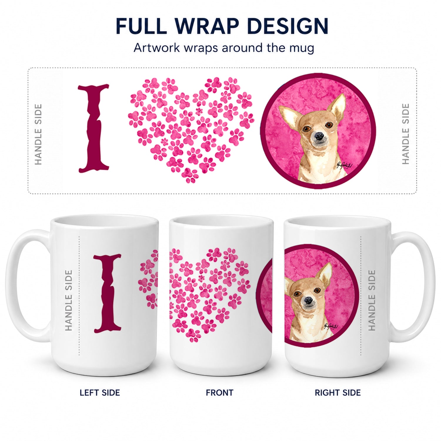 Pink Chihuahua Ceramic Coffee Mug 15 oz Decorative Large C Handle Mug Cup for Tea, Cocoa Hot Chocolate
