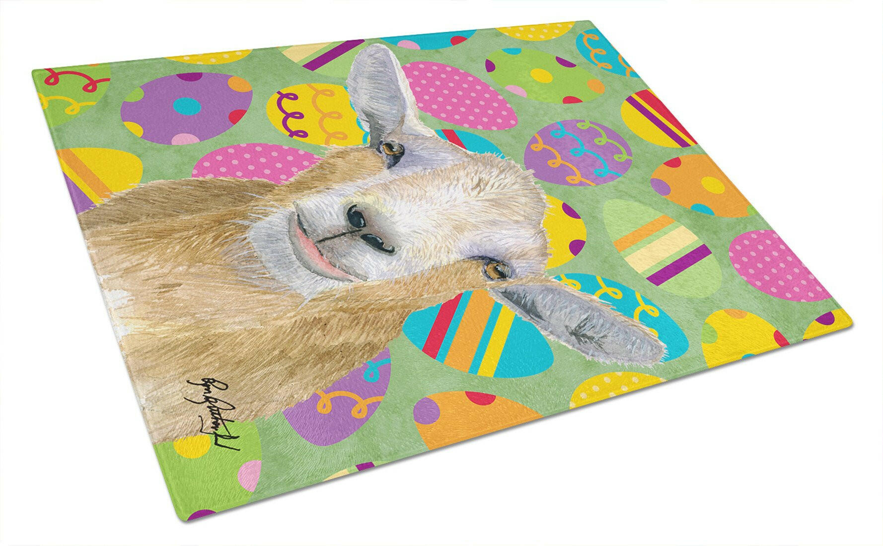 Goat Easter Eggs Cutting Board Tempered Glass Kitchen Cutting Surface, Heat Resistant Chopping, Non-Slip Feet, Food Prep & Serving