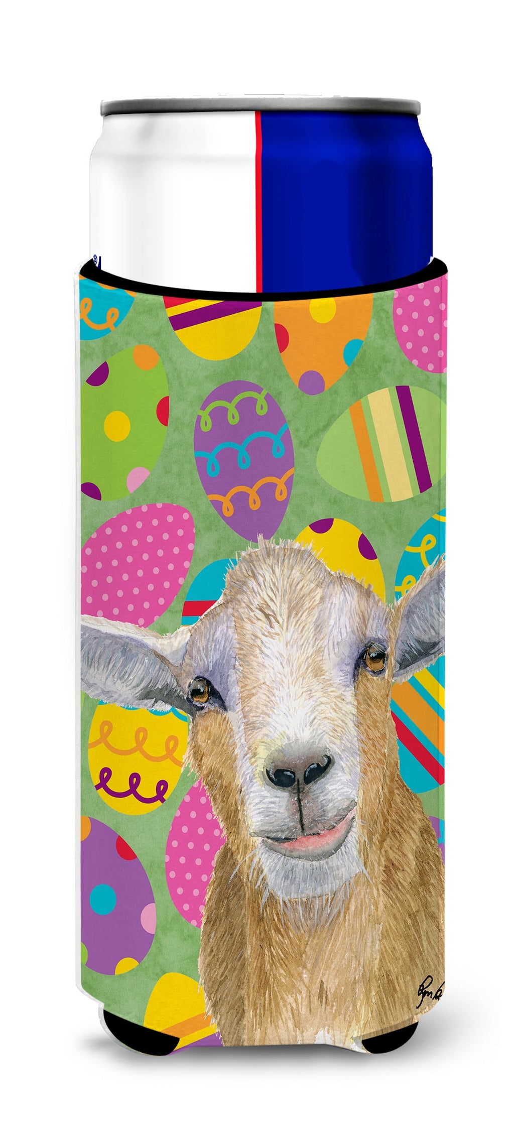 Goat Easter Eggs Slim Can Hugger , Insulated Foam Hugger for 12 oz Slim Cans, Beer Bottles & Water Bottles, Printed in USA