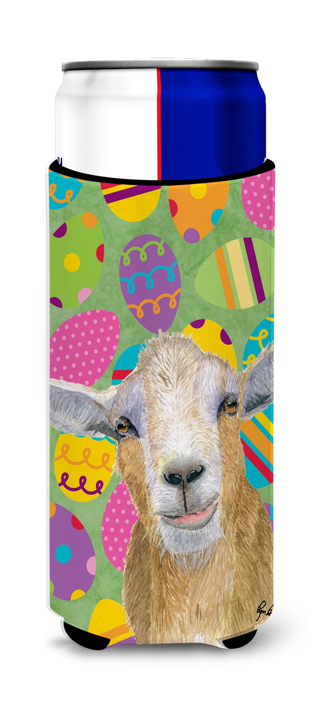 Goat Easter Eggs Slim Can Hugger , Insulated Foam Hugger for 12 oz Slim Cans, Beer Bottles & Water Bottles, Printed in USA