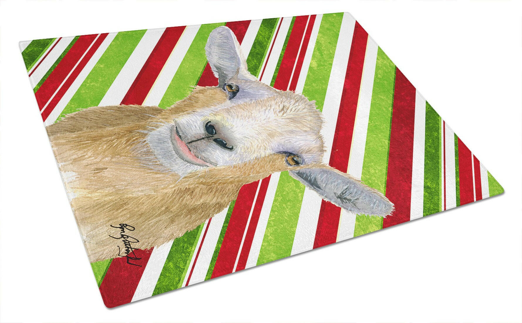 Goat Red Snowflakes Holiday Christmas  Cutting Board Tempered Glass Kitchen Cutting Surface, Heat Resistant Chopping, Non-Slip Feet, Food Prep & Serving
