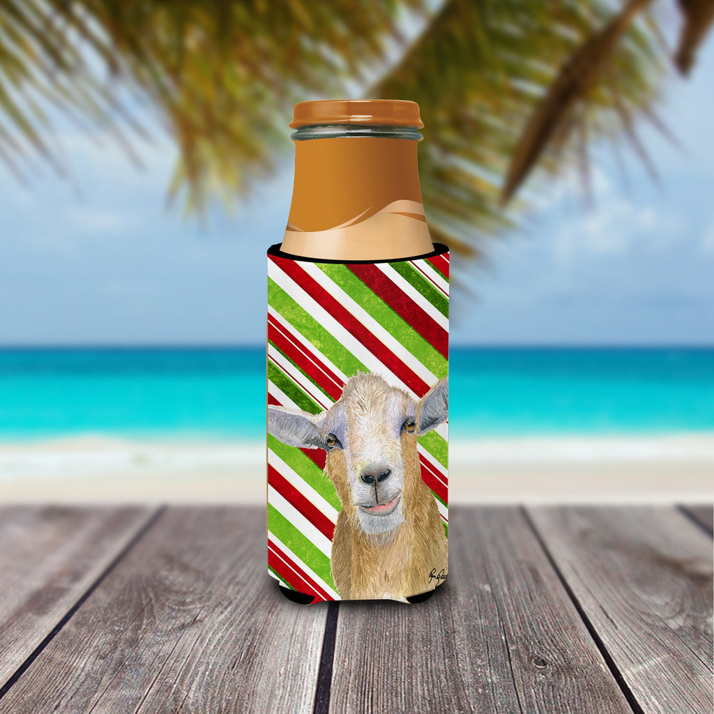 Goat Red Snowflakes Holiday Christmas  Slim Can Hugger , Insulated Foam Hugger for 12 oz Slim Cans, Beer Bottles & Water Bottles, Printed in USA