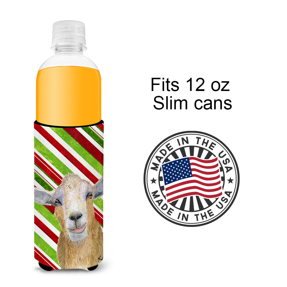 Goat Red Snowflakes Holiday Christmas  Slim Can Hugger , Insulated Foam Hugger for 12 oz Slim Cans, Beer Bottles & Water Bottles, Printed in USA