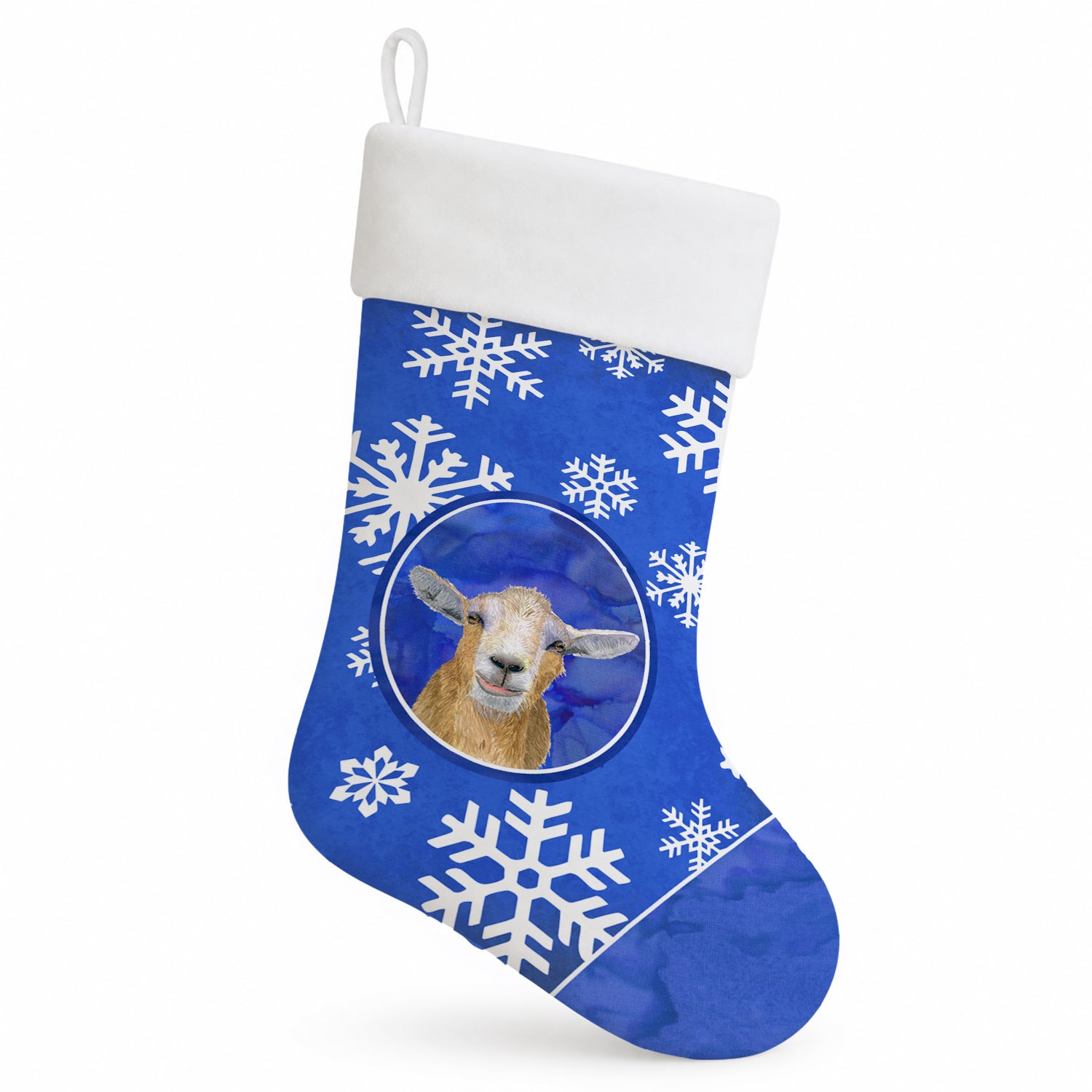 Goat Winter Snowflakes Holiday Holiday Stocking Double-Sided Print, Polyester Suede,11x18, Made in USA