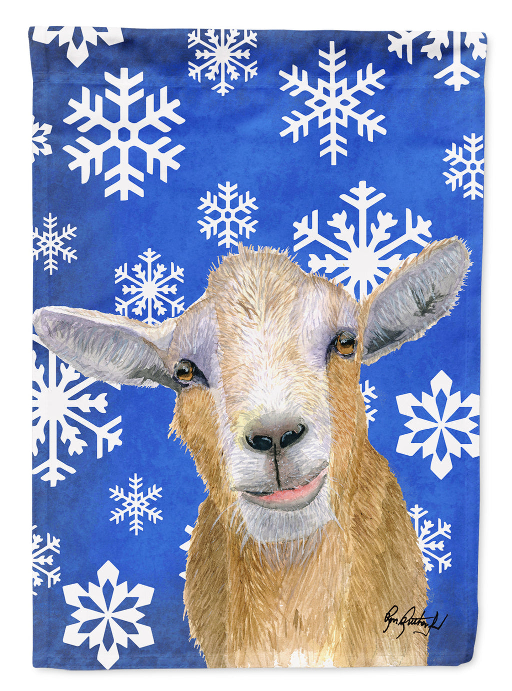 Goat Winter Snowflakes Holiday House Flag 28x40 Porch Sleeve Pole Decorative Outside Yard Banner Artwork Wall Hanging, Polyester