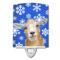 Goat Winter Snowflakes Holiday Ceramic Night Light Compact, UL-Certified, Ideal for Bedroom, Bathroom, Nursery, Hallway, Kitchen, 6x4x3, Multicolor