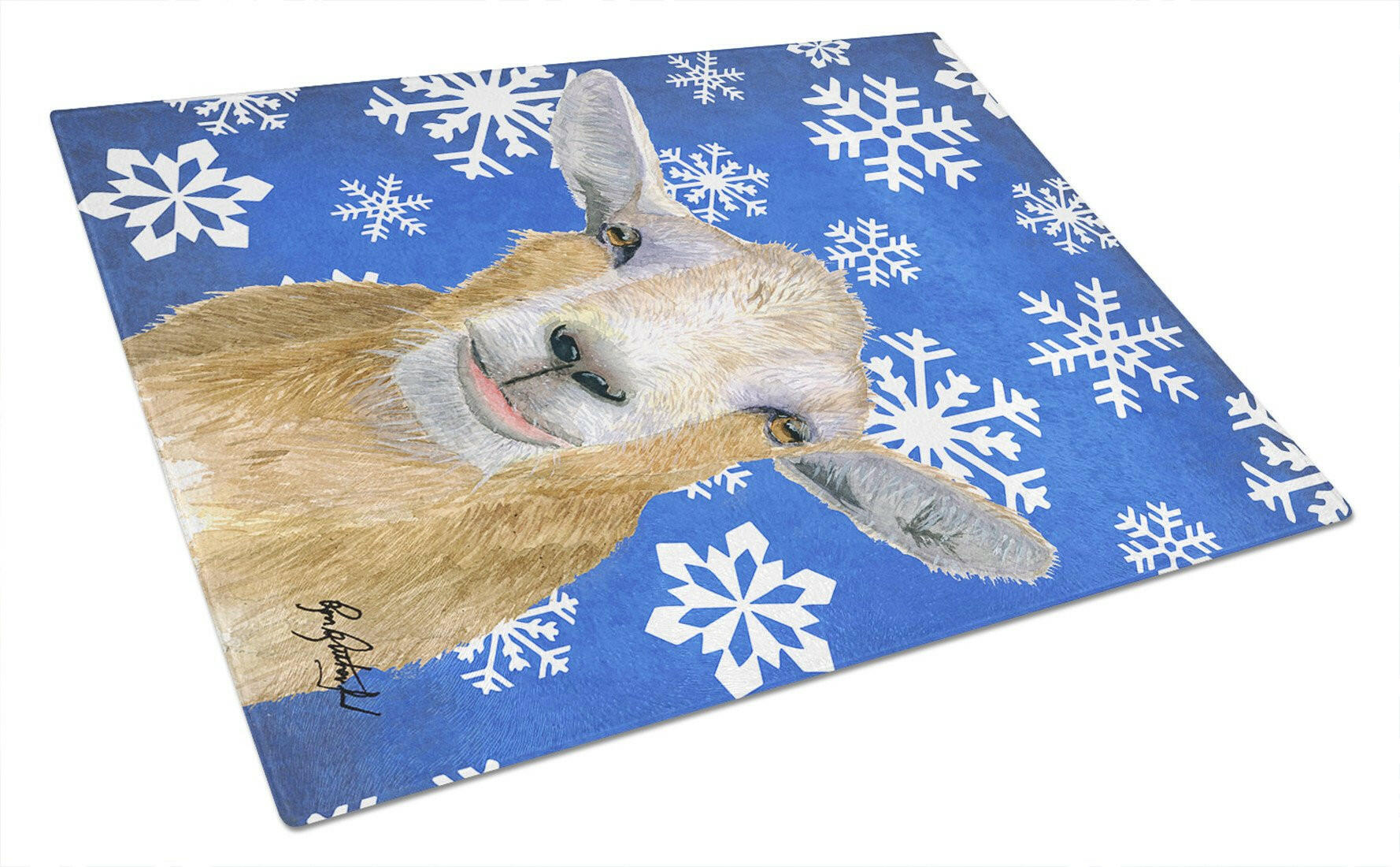 Goat Winter Snowflakes Holiday Cutting Board Tempered Glass Kitchen Cutting Surface, Heat Resistant Chopping, Non-Slip Feet, Food Prep & Serving