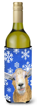 Goat Winter Snowflakes Holiday Wine Bottle Hugger Gift Sleeve for Standard 750 ml Bottles, Insulated Reusable Also Fits Mini Shot & Pint Bottles