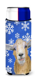 Goat Winter Snowflakes Holiday Slim Can Hugger , Insulated Foam Hugger for 12 oz Slim Cans, Beer Bottles & Water Bottles, Printed in USA