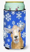 Goat Winter Snowflakes Holiday Tall Boy Hugger Can Cooler Sleeve Machine Washable Drink Collapsible Insulator Beverage Insulated Holder