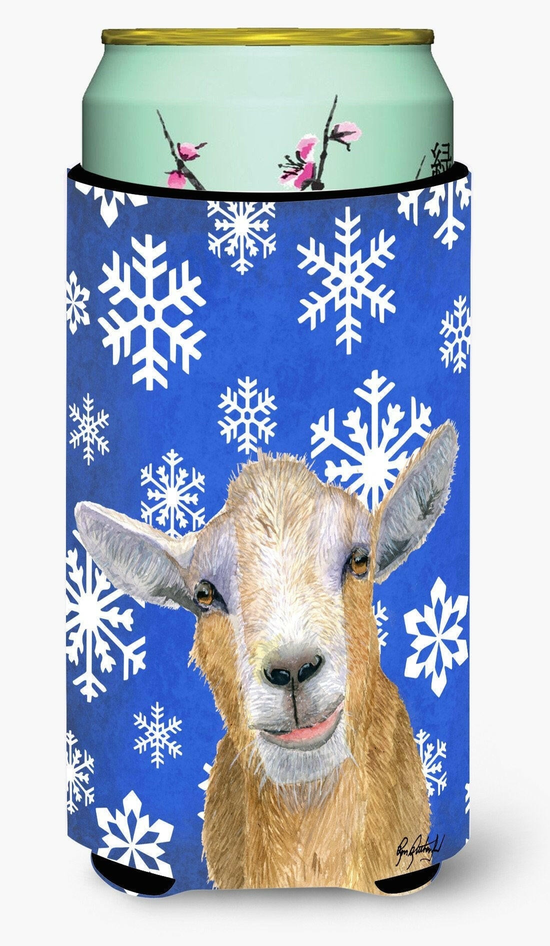 Goat Winter Snowflakes Holiday Tall Boy Hugger Can Cooler Sleeve Machine Washable Drink Collapsible Insulator Beverage Insulated Holder