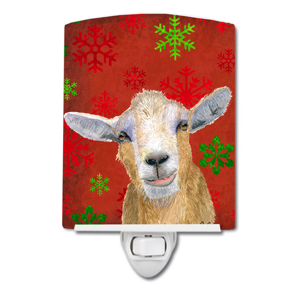 Goat Candy Cane Holiday Christmas Ceramic Night Light Compact, UL-Certified, Ideal for Bedroom, Bathroom, Nursery, Hallway, Kitchen, 6x4x3, Multicolor