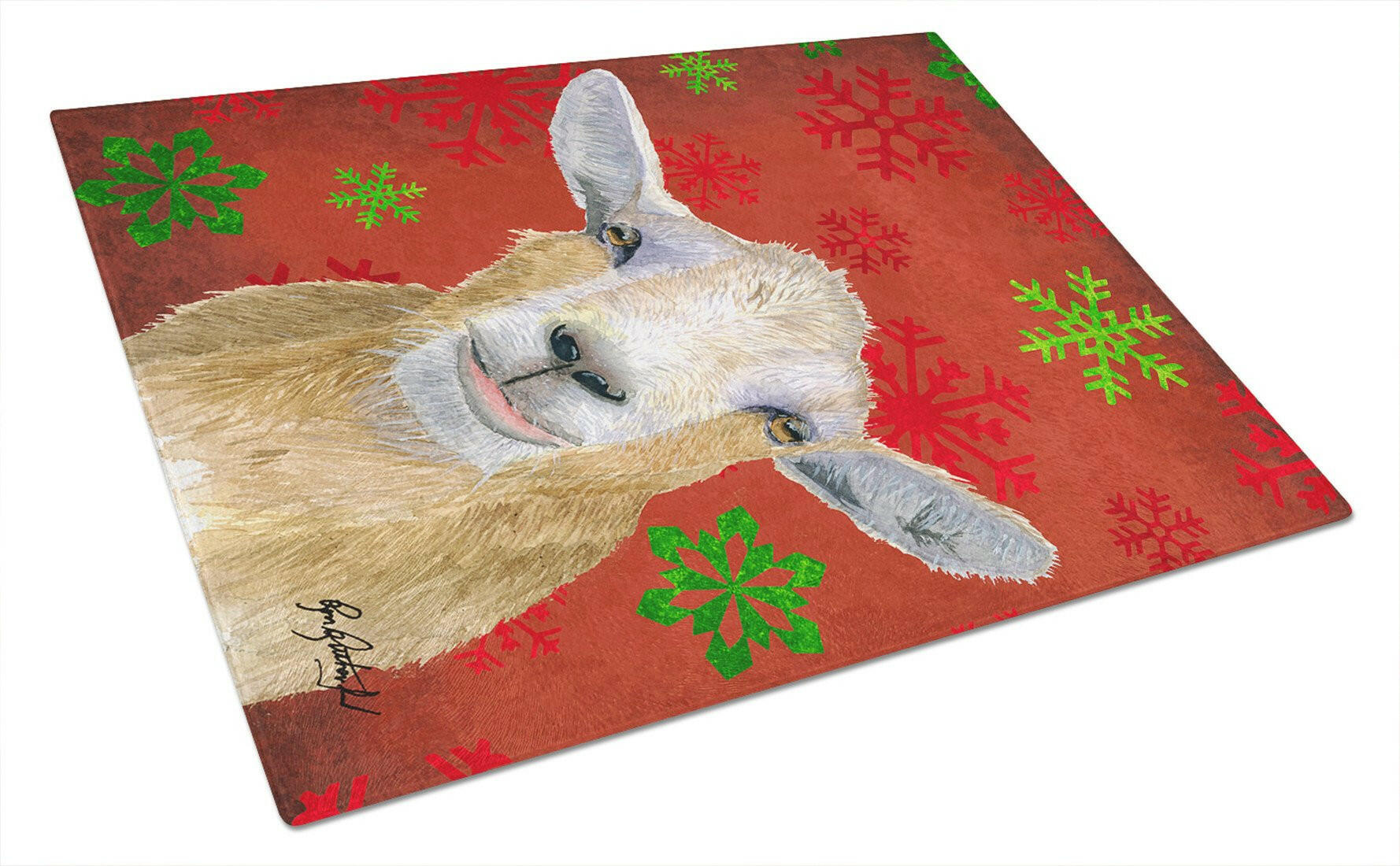 Goat Candy Cane Holiday Christmas Cutting Board Tempered Glass Kitchen Cutting Surface, Heat Resistant Chopping, Non-Slip Feet, Food Prep & Serving