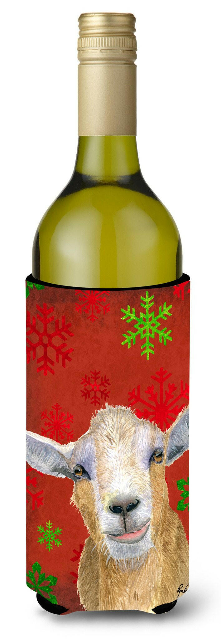 Goat Candy Cane Holiday Christmas Wine Bottle Hugger Gift Sleeve for Standard 750 ml Bottles, Insulated Reusable Also Fits Mini Shot & Pint Bottles