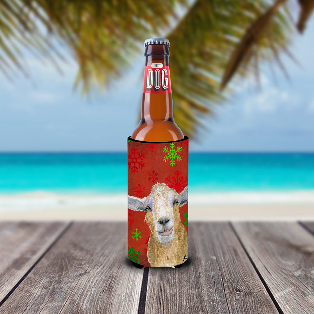 Goat Candy Cane Holiday Christmas Slim Can Hugger , Insulated Foam Hugger for 12 oz Slim Cans, Beer Bottles & Water Bottles, Printed in USA