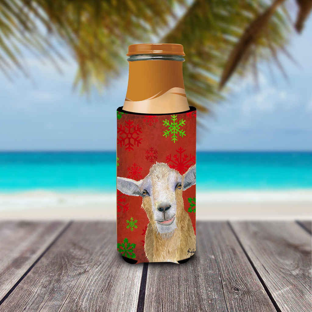 Goat Candy Cane Holiday Christmas Slim Can Hugger , Insulated Foam Hugger for 12 oz Slim Cans, Beer Bottles & Water Bottles, Printed in USA