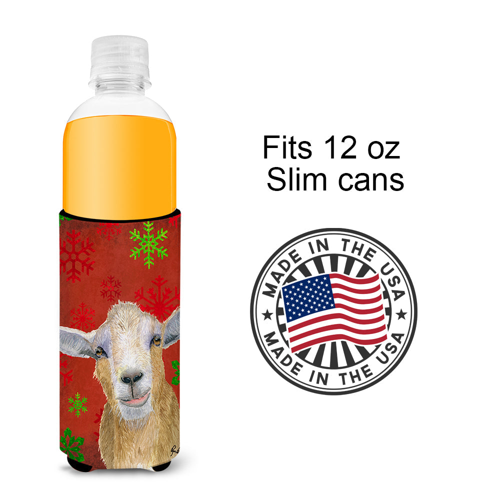 Goat Candy Cane Holiday Christmas Slim Can Hugger , Insulated Foam Hugger for 12 oz Slim Cans, Beer Bottles & Water Bottles, Printed in USA