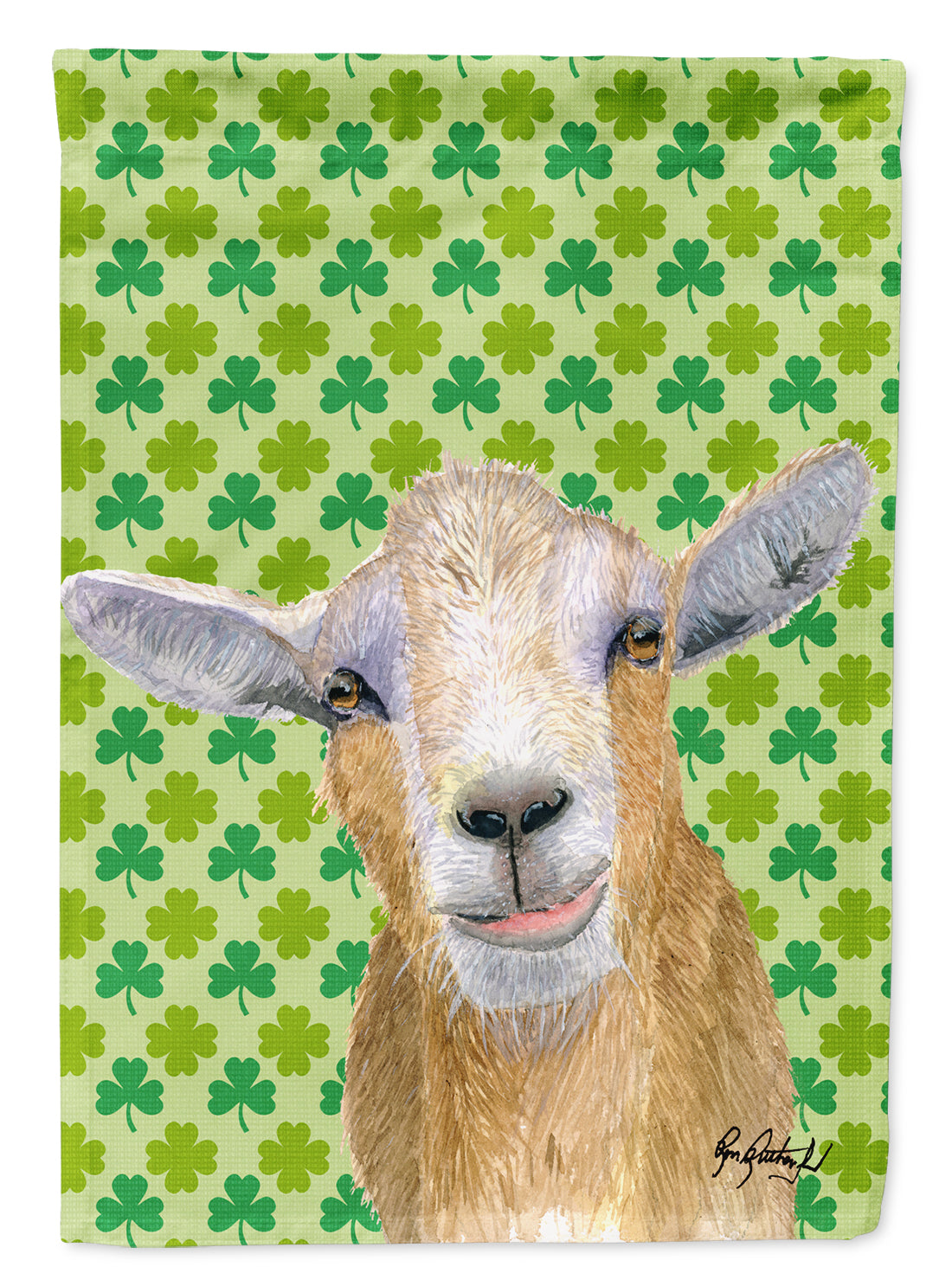 Goat St Patrick's Day House Flag 28x40 Porch Sleeve Pole Decorative Outside Yard Banner Artwork Wall Hanging, Polyester