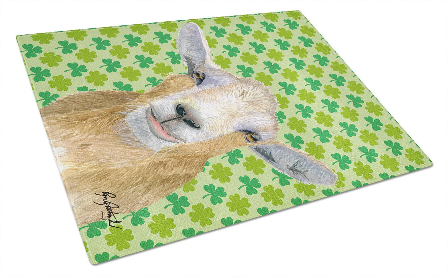 Goat St Patrick's Day Cutting Board Tempered Glass Kitchen Cutting Surface, Heat Resistant Chopping, Non-Slip Feet, Food Prep & Serving