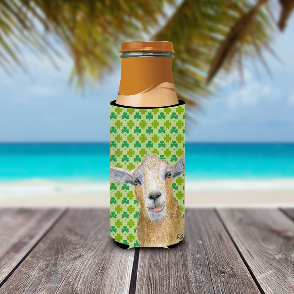 Goat St Patrick's Day Slim Can Hugger , Insulated Foam Hugger for 12 oz Slim Cans, Beer Bottles & Water Bottles, Printed in USA