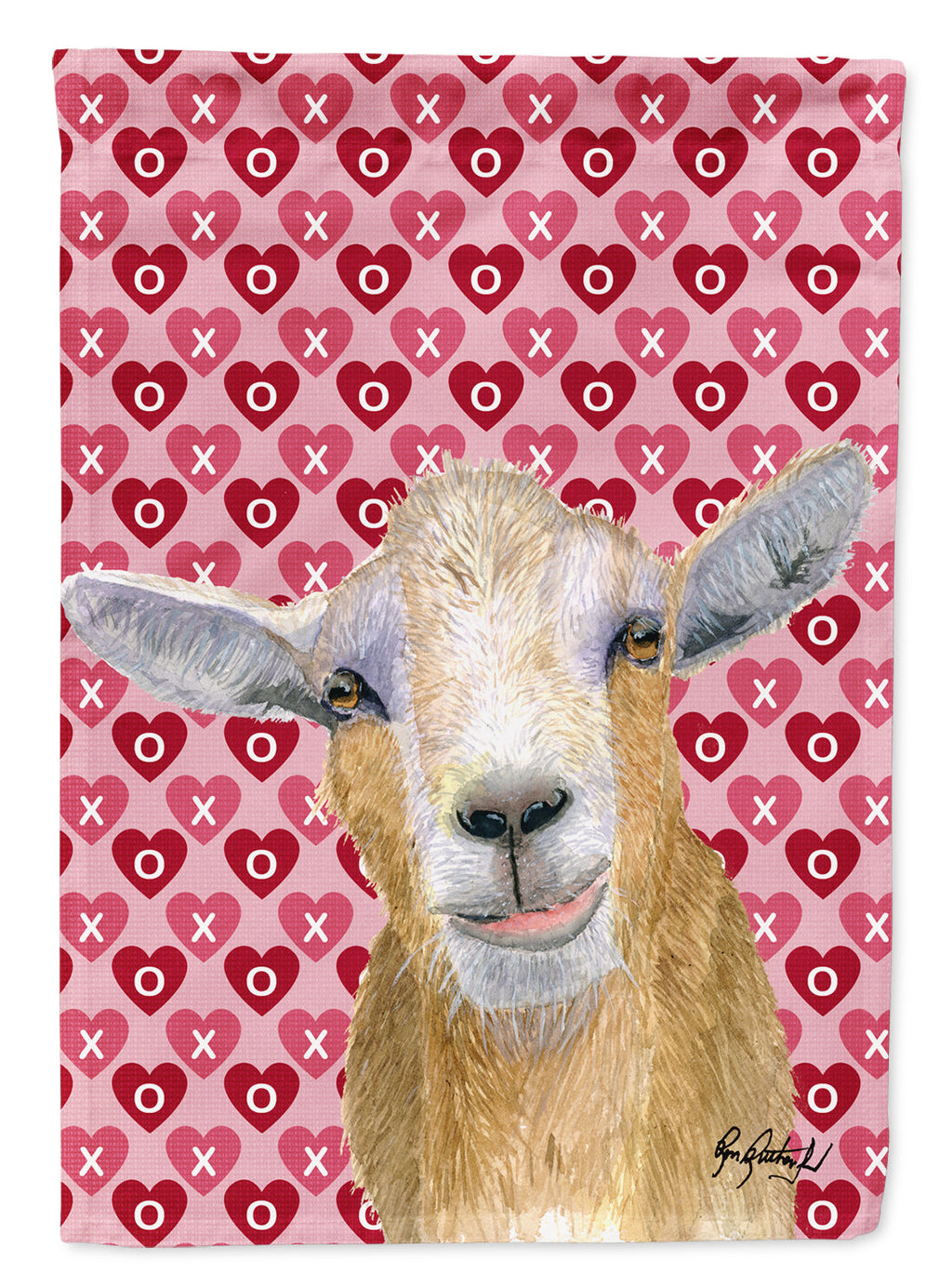 Goat Hearts and Love House Flag 28x40 Porch Sleeve Pole Decorative Outside Yard Banner Artwork Wall Hanging, Polyester