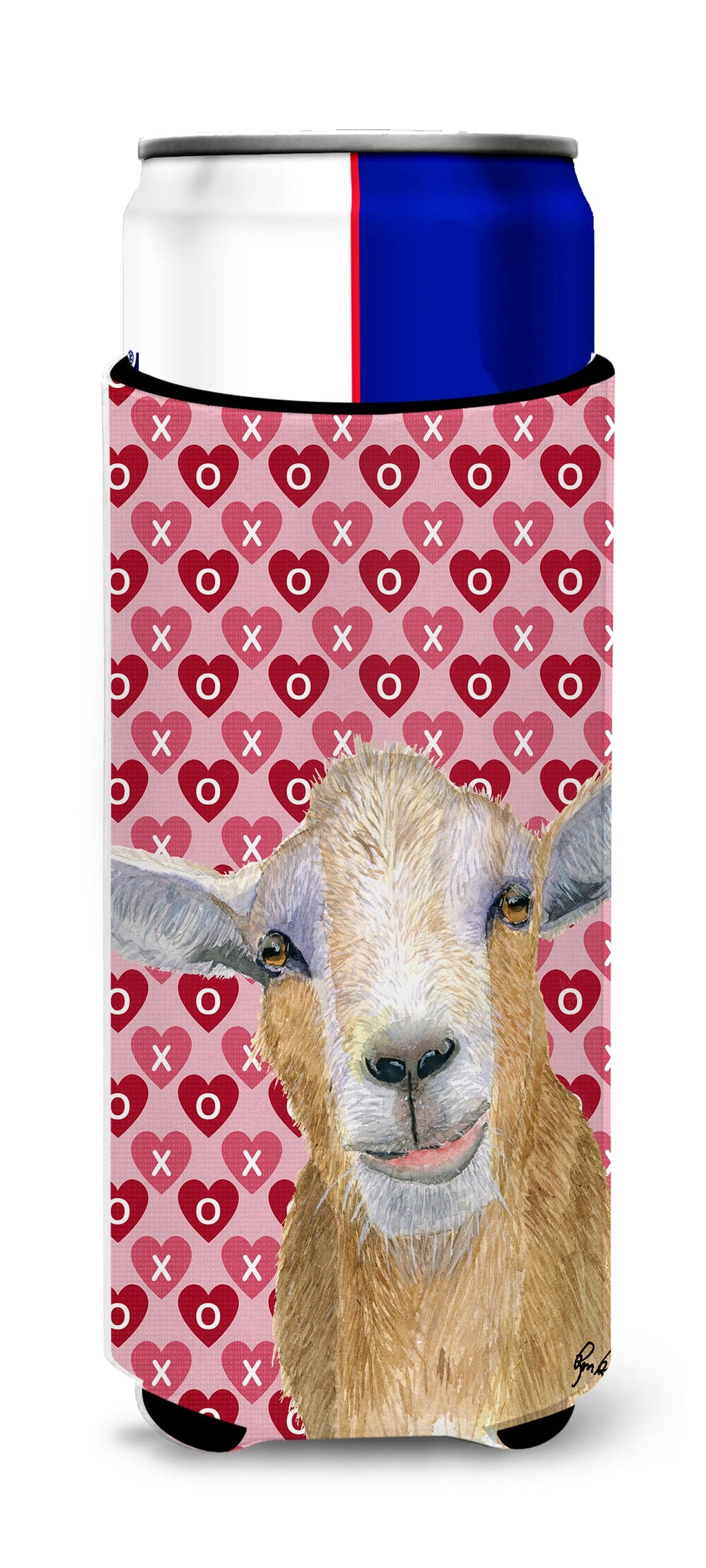 Goat Hearts and Love Slim Can Hugger , Insulated Foam Hugger for 12 oz Slim Cans, Beer Bottles & Water Bottles, Printed in USA