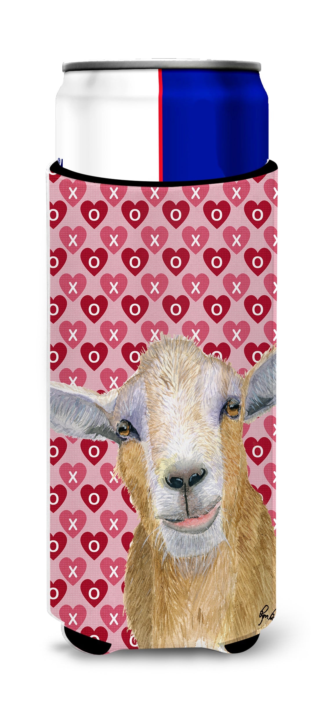 Goat Hearts and Love Slim Can Hugger , Insulated Foam Hugger for 12 oz Slim Cans, Beer Bottles & Water Bottles, Printed in USA