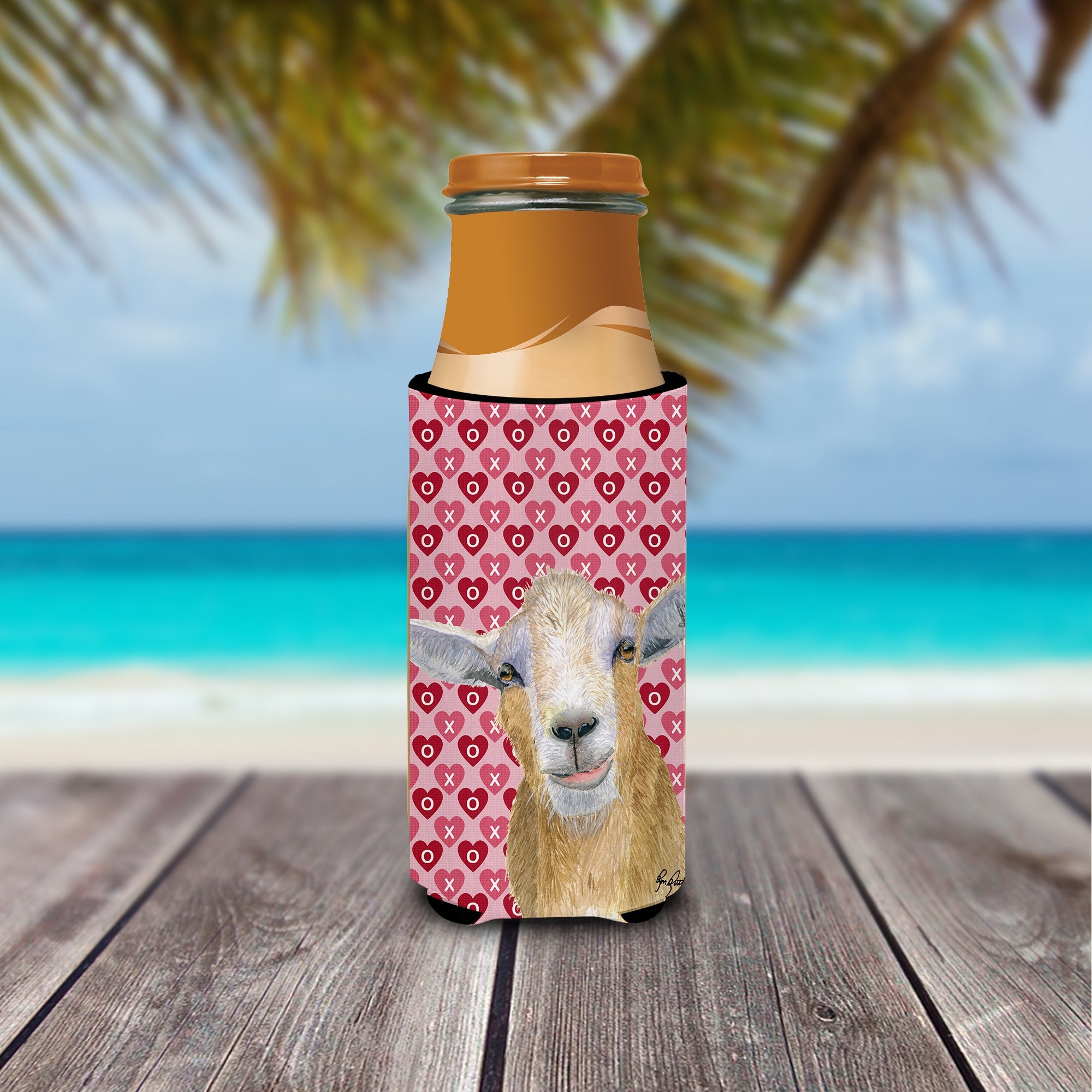 Goat Hearts and Love Slim Can Hugger , Insulated Foam Hugger for 12 oz Slim Cans, Beer Bottles & Water Bottles, Printed in USA