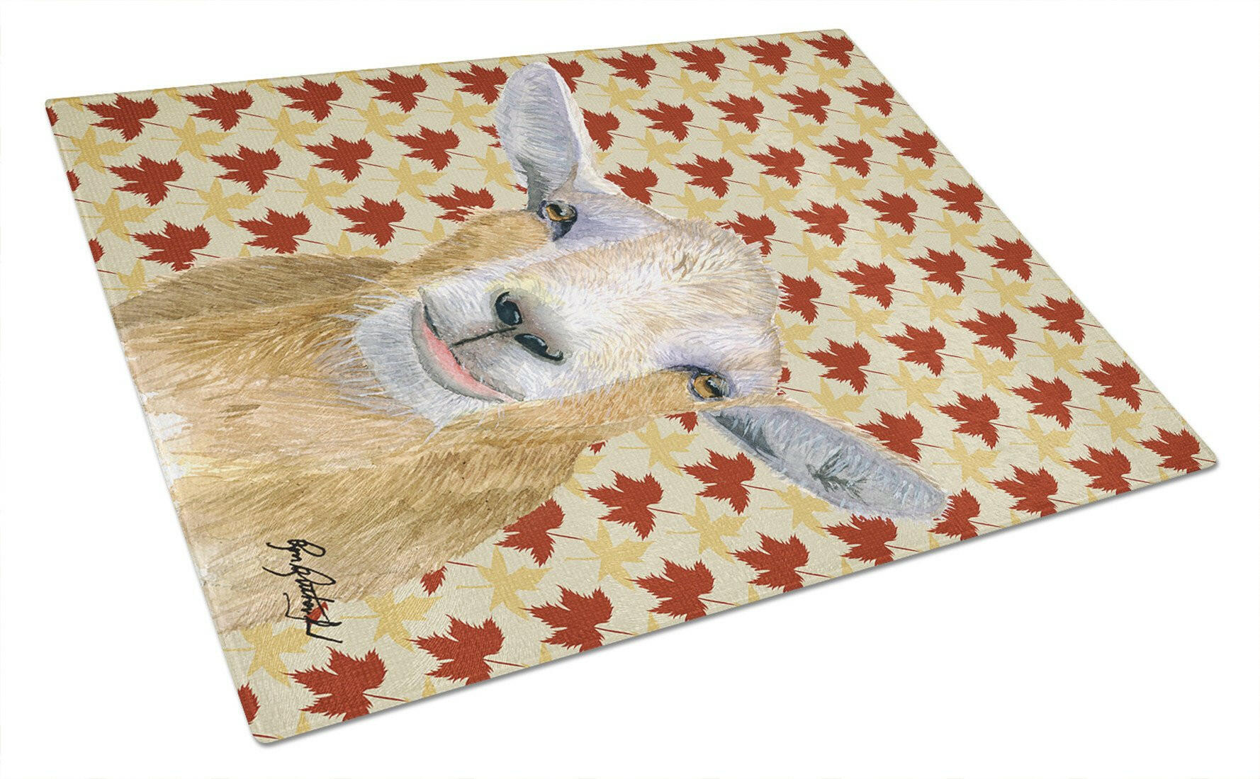 Goat Fall Leaves Cutting Board Tempered Glass Kitchen Cutting Surface, Heat Resistant Chopping, Non-Slip Feet, Food Prep & Serving