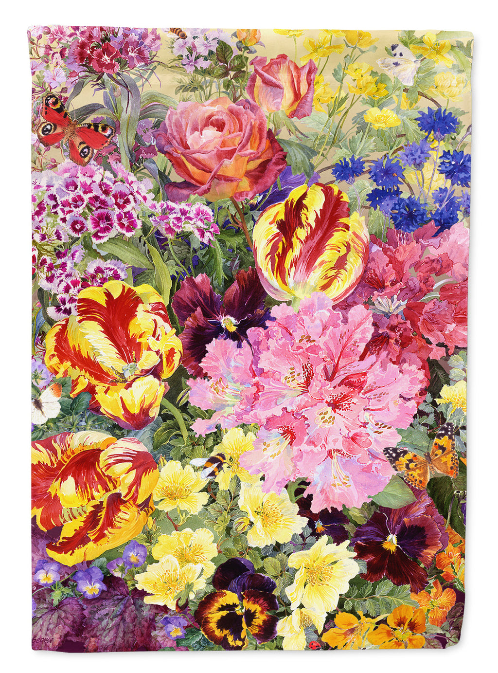 Summer Floral by Anne Searle House Flag 28x40 Porch Sleeve Pole Decorative Outside Yard Banner Artwork Wall Hanging, Polyester