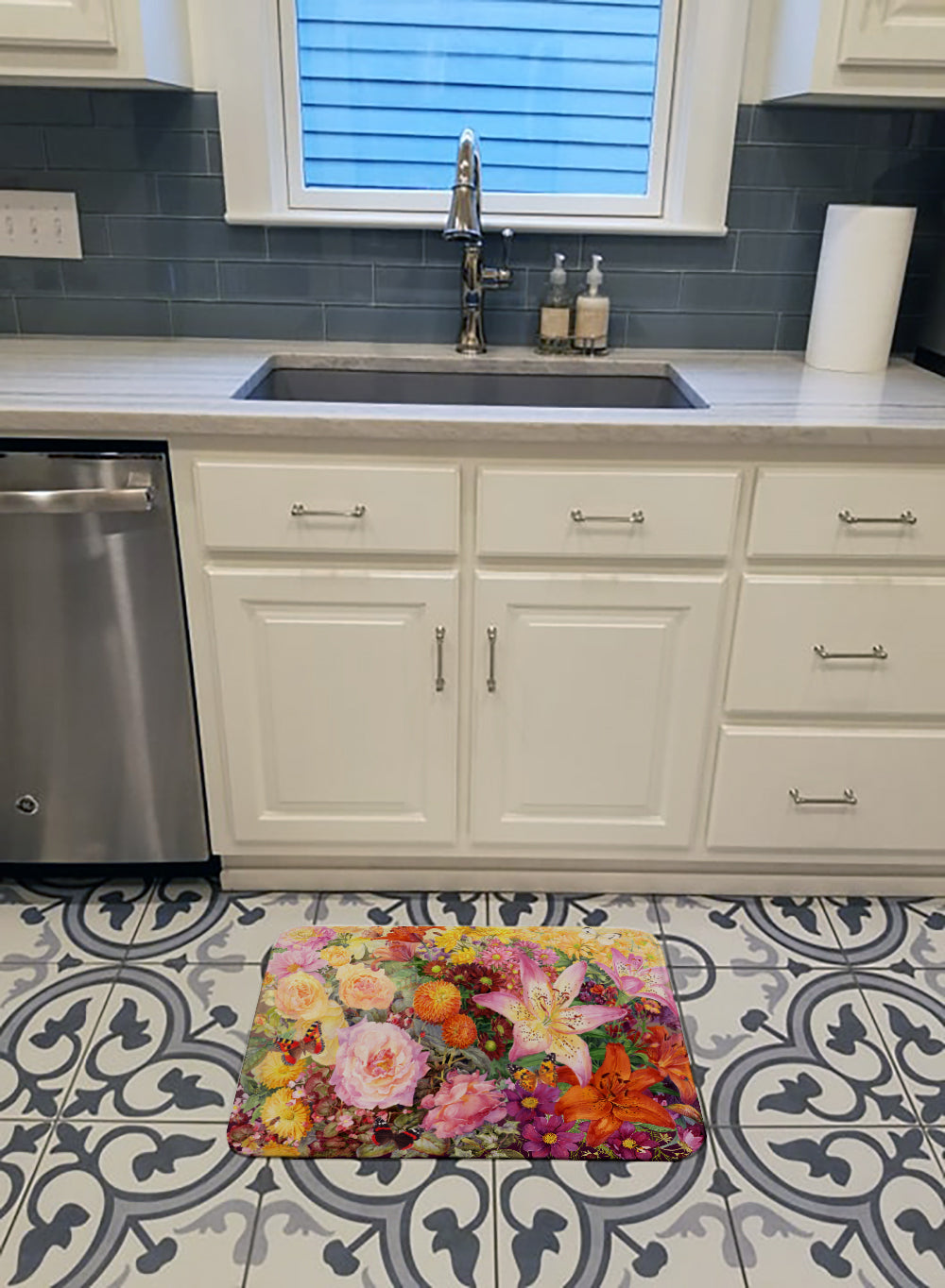 Autumn Floral by Anne Searle Memory Foam Kitchen Mat Machine Washable Anti-Fatigue Cushion Comfort Bath or Kitchen Rug