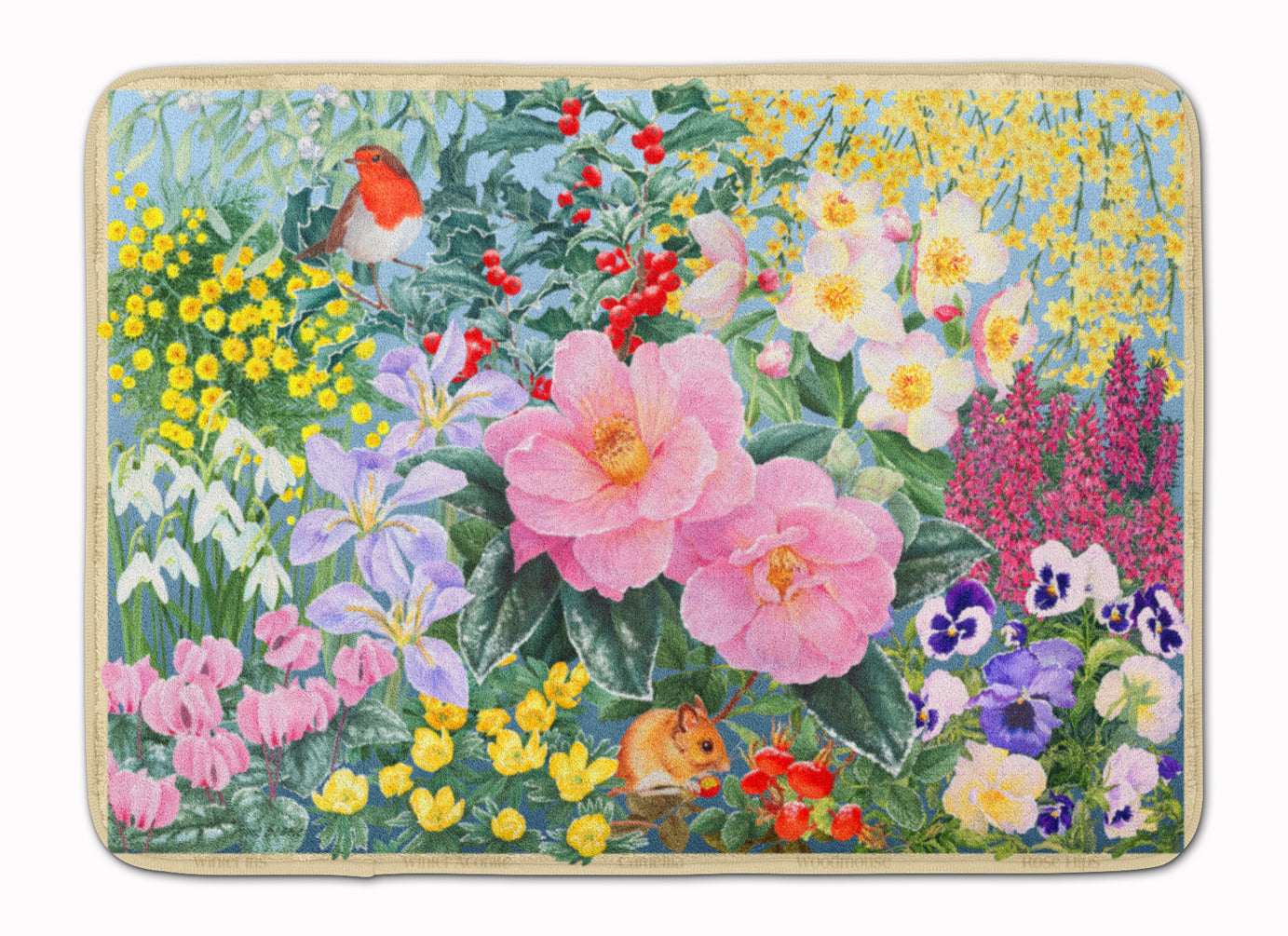 Winter Floral by Anne Searle Memory Foam Kitchen Mat Machine Washable Anti-Fatigue Cushion Comfort Bath or Kitchen Rug