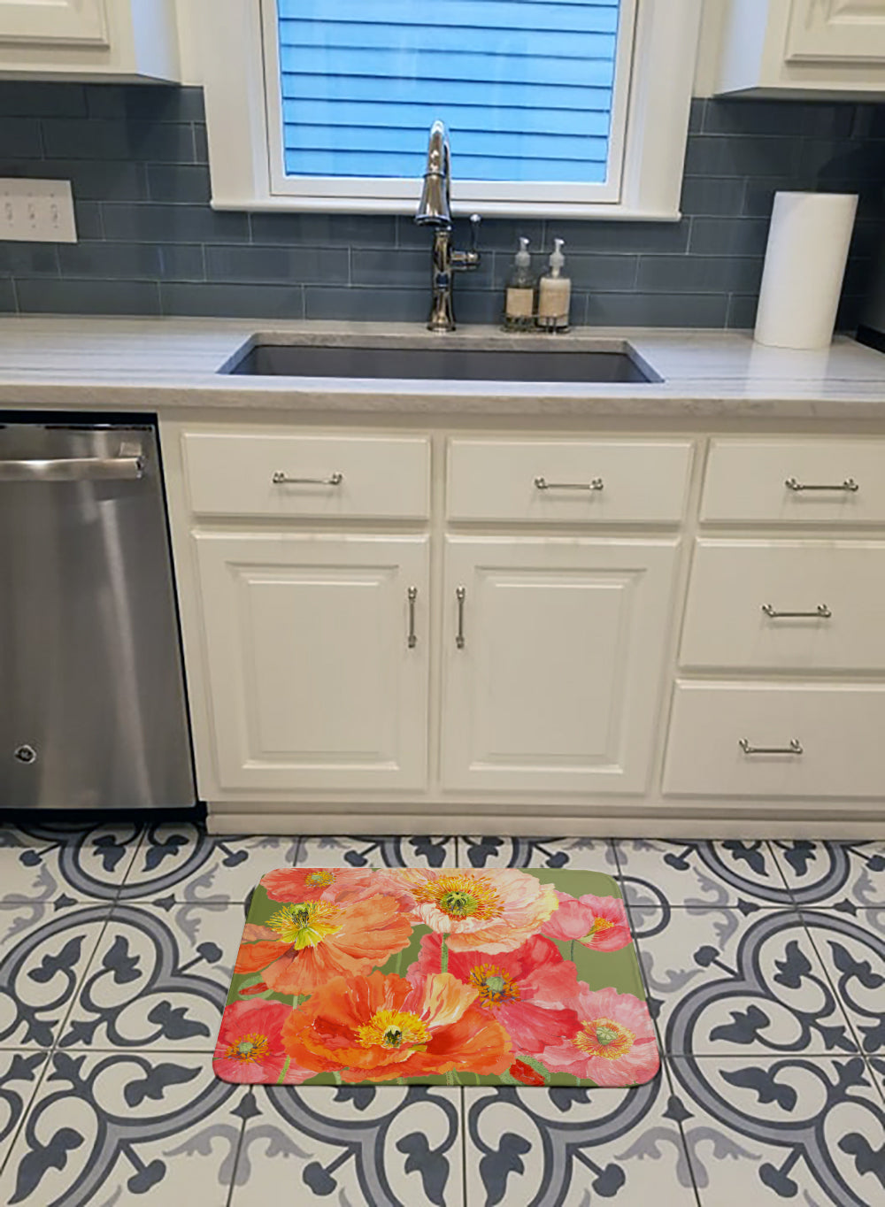 Poppies by Anne Searle Memory Foam Kitchen Mat Machine Washable Anti-Fatigue Cushion Comfort Bath or Kitchen Rug