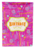 Happy Birthday Pink House Flag 28x40 Porch Sleeve Pole Decorative Outside Yard Banner Artwork Wall Hanging, Polyester