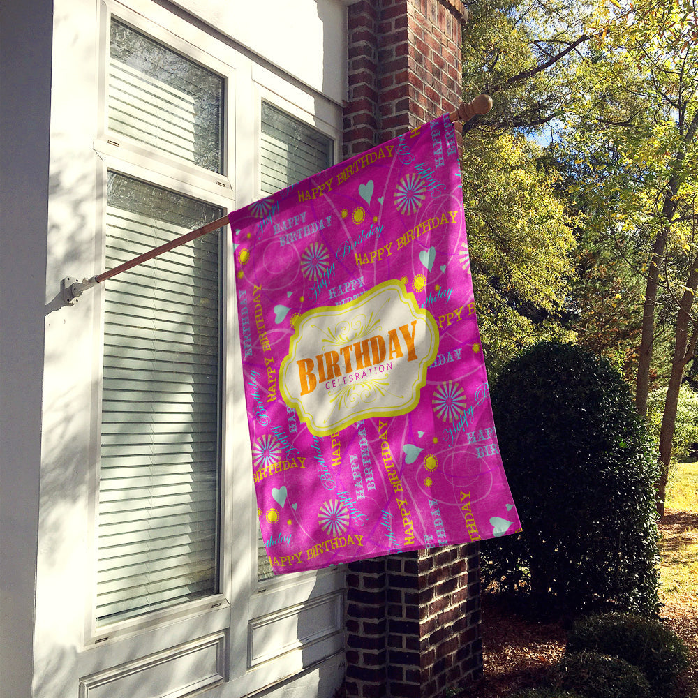 Happy Birthday Pink House Flag 28x40 Porch Sleeve Pole Decorative Outside Yard Banner Artwork Wall Hanging, Polyester