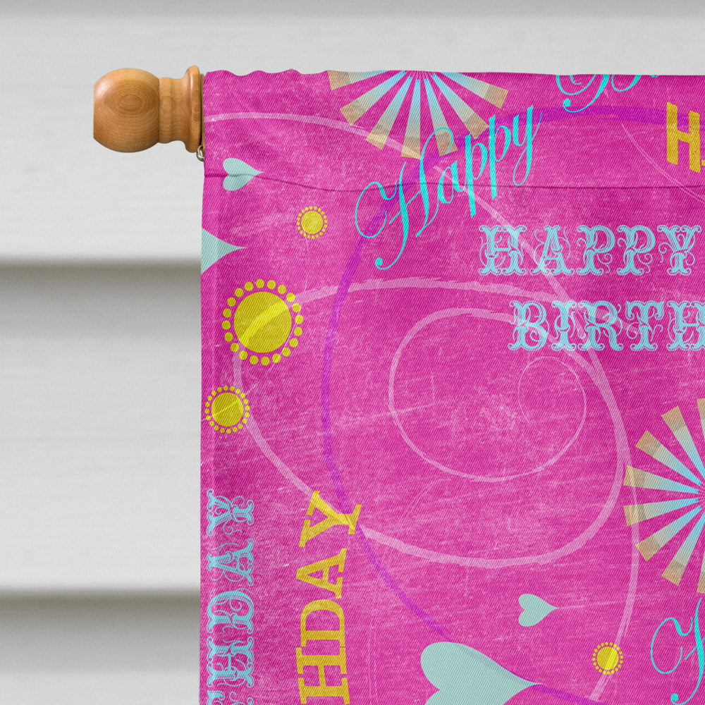 Happy Birthday Pink House Flag 28x40 Porch Sleeve Pole Decorative Outside Yard Banner Artwork Wall Hanging, Polyester