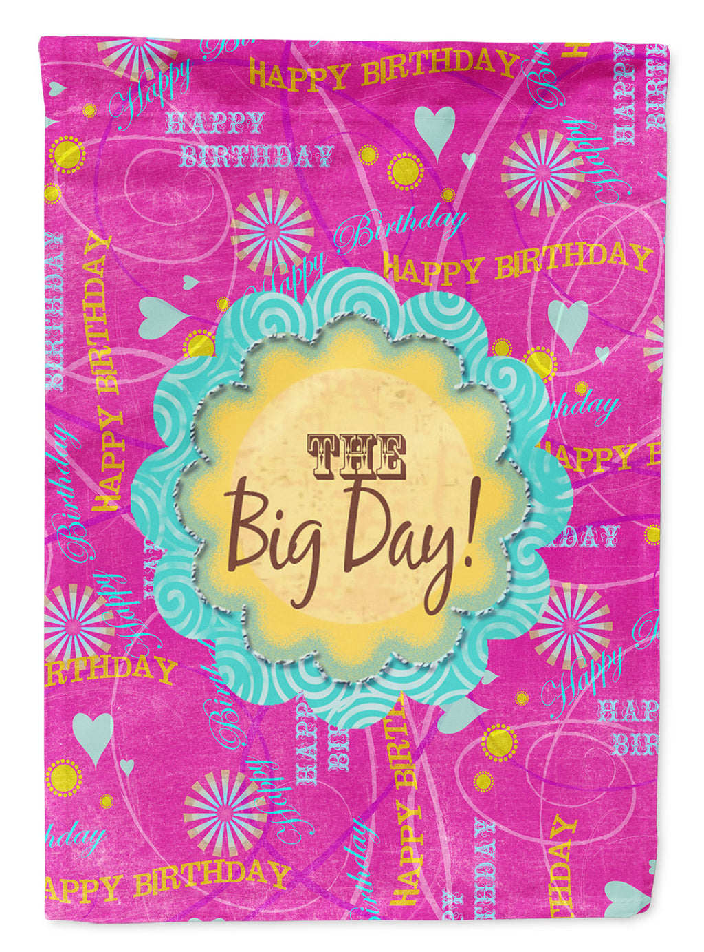 Happy Birthday The Big Day Pink House Flag 28x40 Porch Sleeve Pole Decorative Outside Yard Banner Artwork Wall Hanging, Polyester