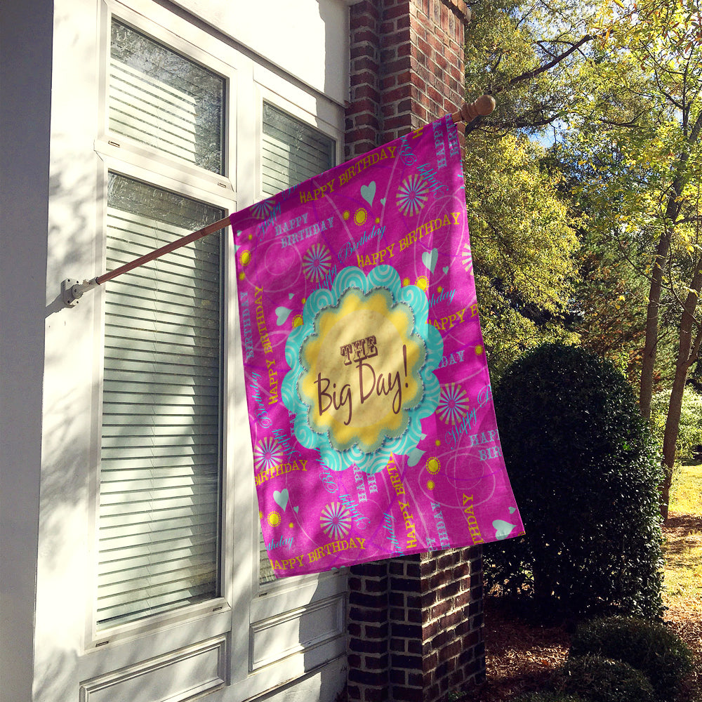 Happy Birthday The Big Day Pink House Flag 28x40 Porch Sleeve Pole Decorative Outside Yard Banner Artwork Wall Hanging, Polyester