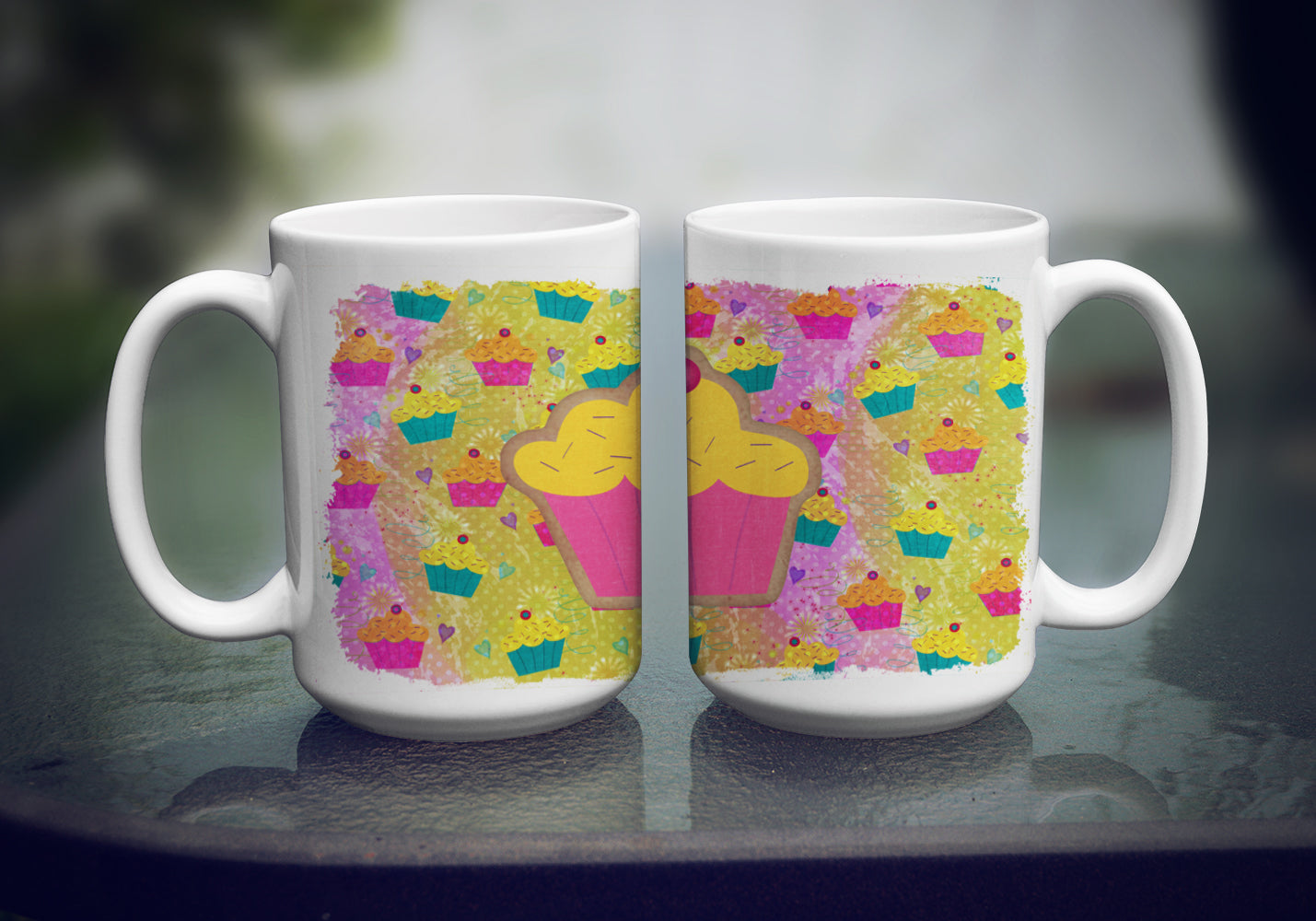 Cupcake Ceramic Coffee Mug 15 oz Decorative Large C Handle Mug Cup for Tea, Cocoa Hot Chocolate